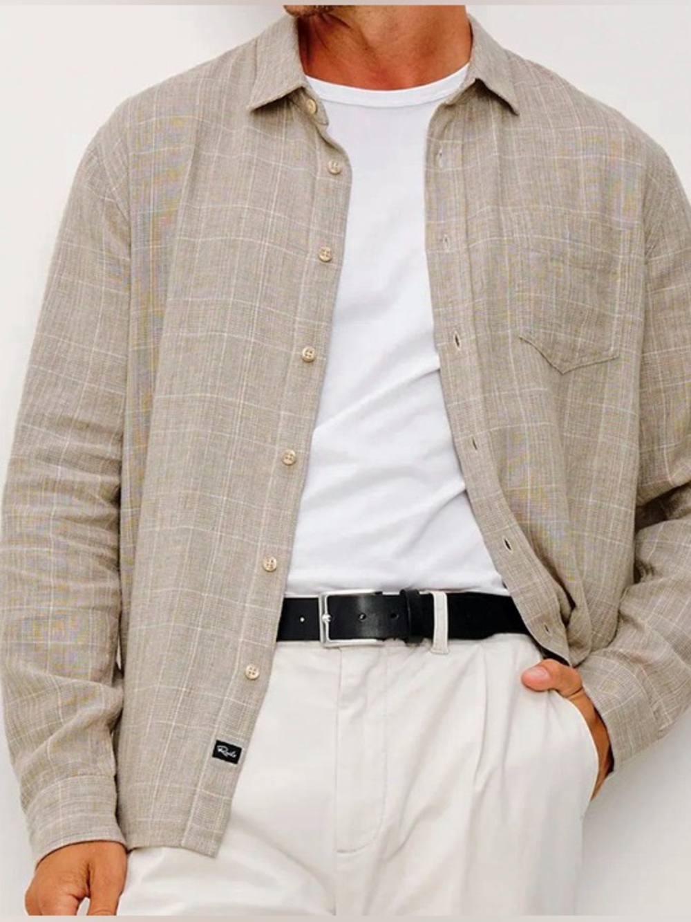 Rails Gracy Linen Cotton Button Up Shirt XL Bulgur Cream Plaid Long Sleeve